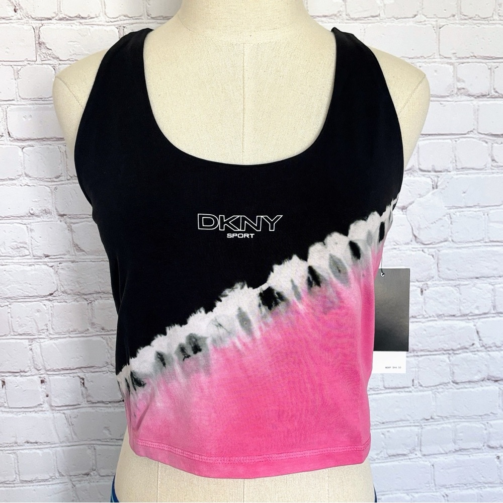 DKNY Sport Black and Pink Tie-Dye Cropped Tank Top--NWT--L